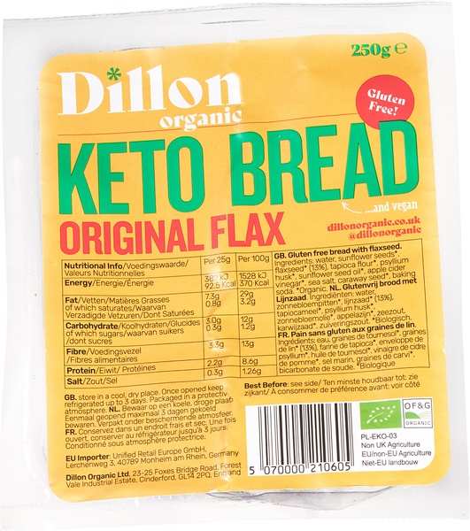 Original Flax Keto Bread van Dillon Organic, 6 x 250 g